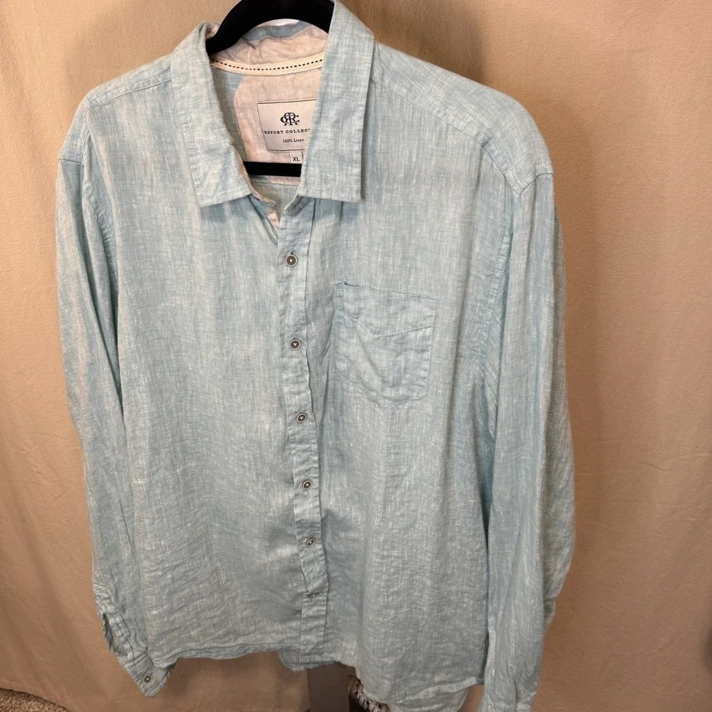 Resort Collection Light Blue Long Sleeve Shirt 100% Linen Size‎ XL